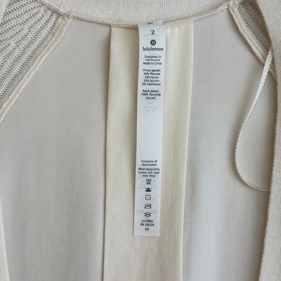 Lululemon Cardigan Womens Size 2 Still At Ease Wrap Ivory Cashmere Blend FLAW - Picture 7 of 16